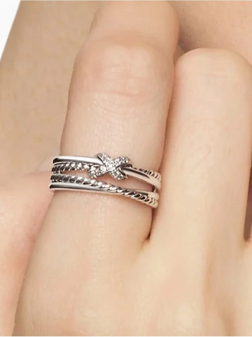 David Yurman Pavé Diamond Accent X Crossover Silver Knot Band Ring 7